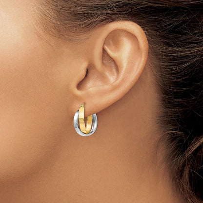 14K Bicolor Poliert Doppelt Creolen