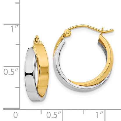 14K Bicolor Poliert Doppelt Creolen