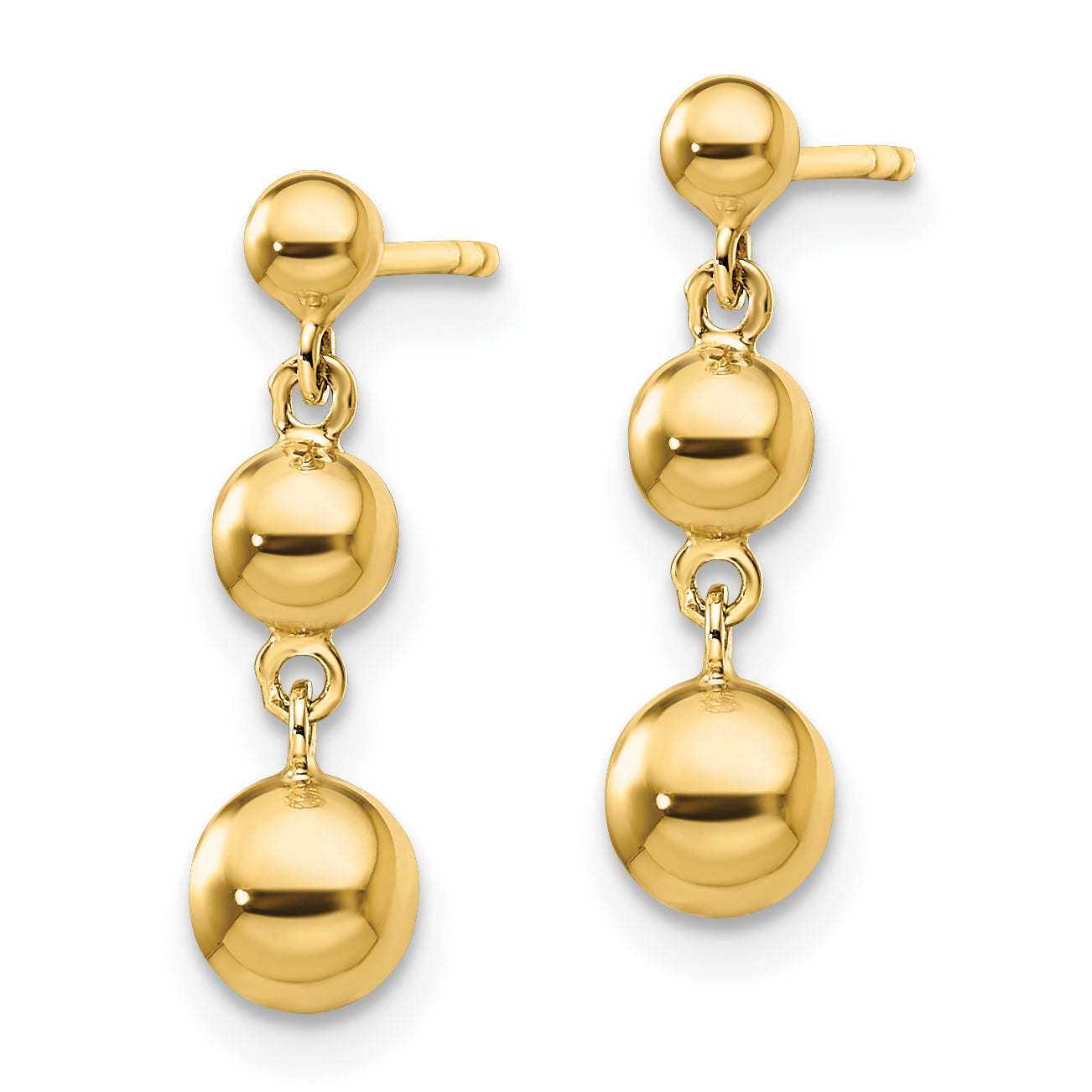 14K Gelbgold Abgestuft 3 Kugel Ohrstecker
