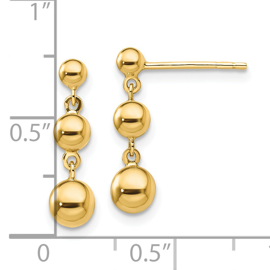 14K Gelbgold Abgestuft 3 Kugel Ohrstecker