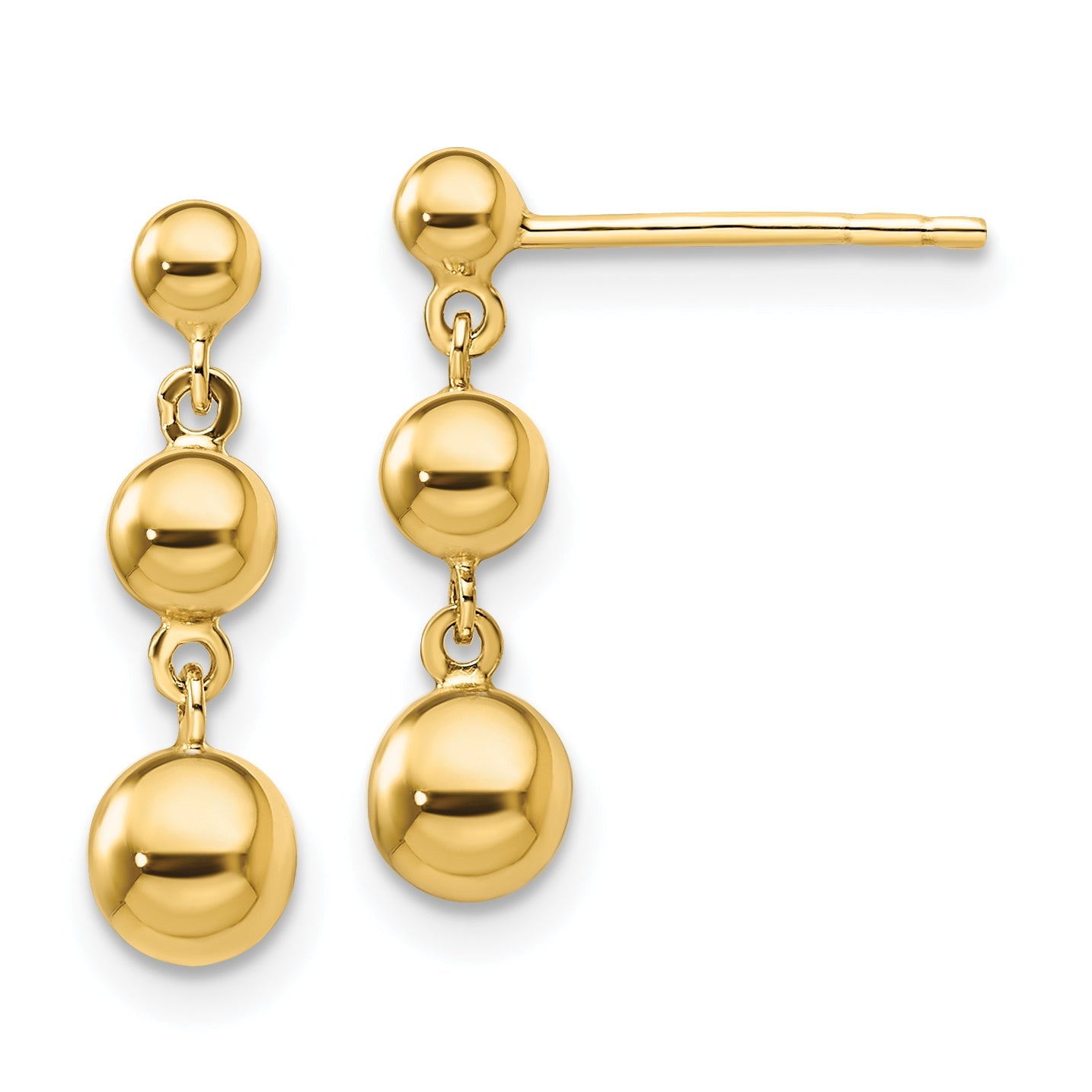 14K Gelbgold Abgestuft 3 Kugel Ohrstecker