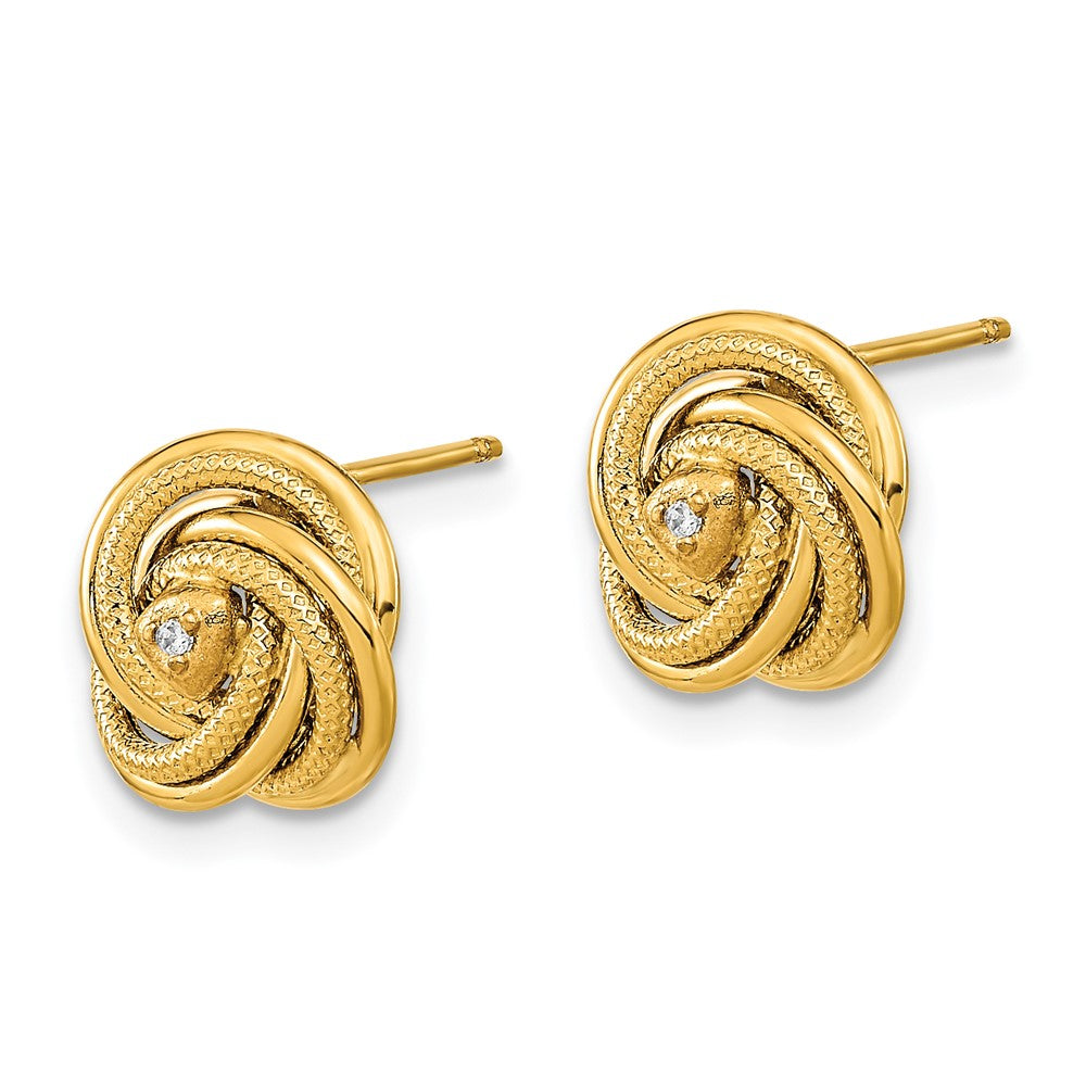 14K Gelbgold Poliert & Strukturiert Zirkonia Liebe Knoten Ohrringe