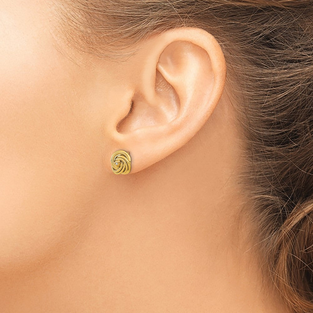 14K Gelbgold Poliert & Strukturiert Zirkonia Liebe Knoten Ohrringe