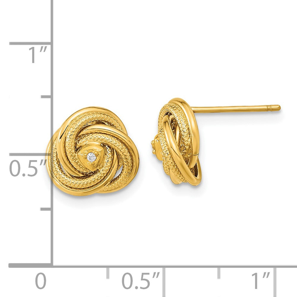 14K Gelbgold Poliert & Strukturiert Zirkonia Liebe Knoten Ohrringe