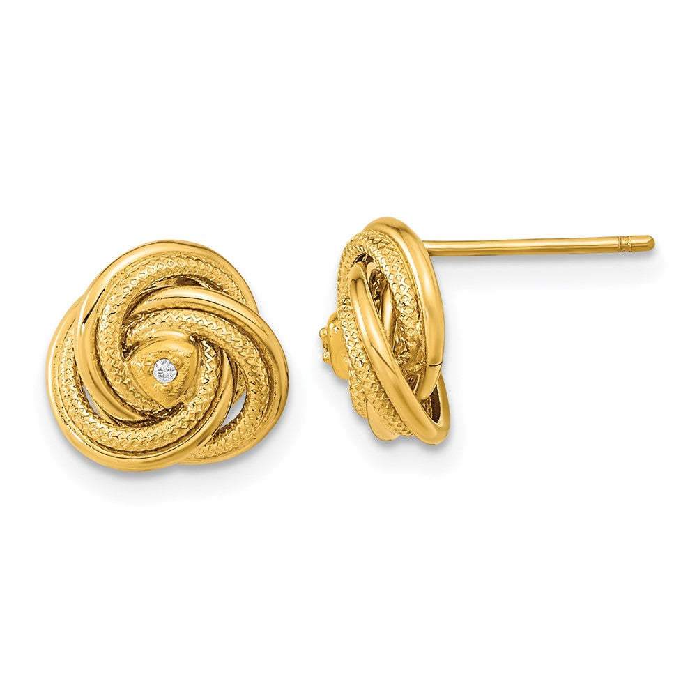 14K Gelbgold Poliert & Strukturiert Zirkonia Liebe Knoten Ohrringe