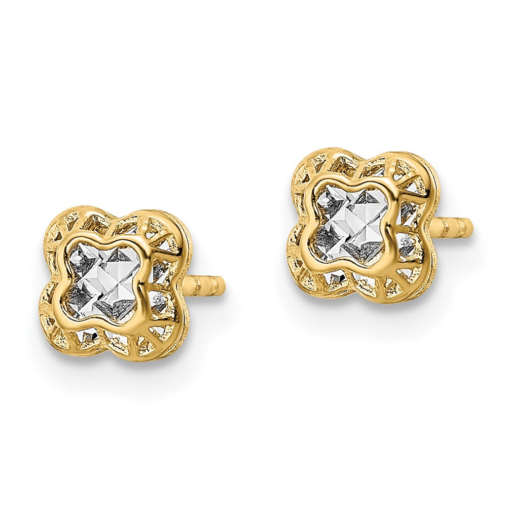 14K Gelb & Rhodium mit Rhodium Mittig Blumen Form Ohrstecker