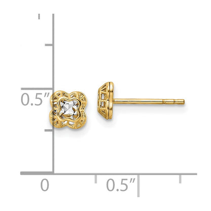 14K Gelb & Rhodium mit Rhodium Mittig Blumen Form Ohrstecker