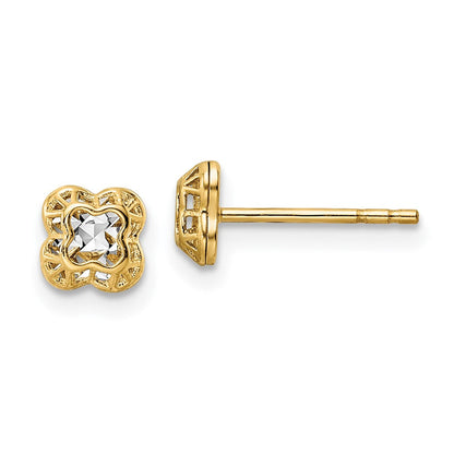 14K Gelb & Rhodium mit Rhodium Mittig Blumen Form Ohrstecker