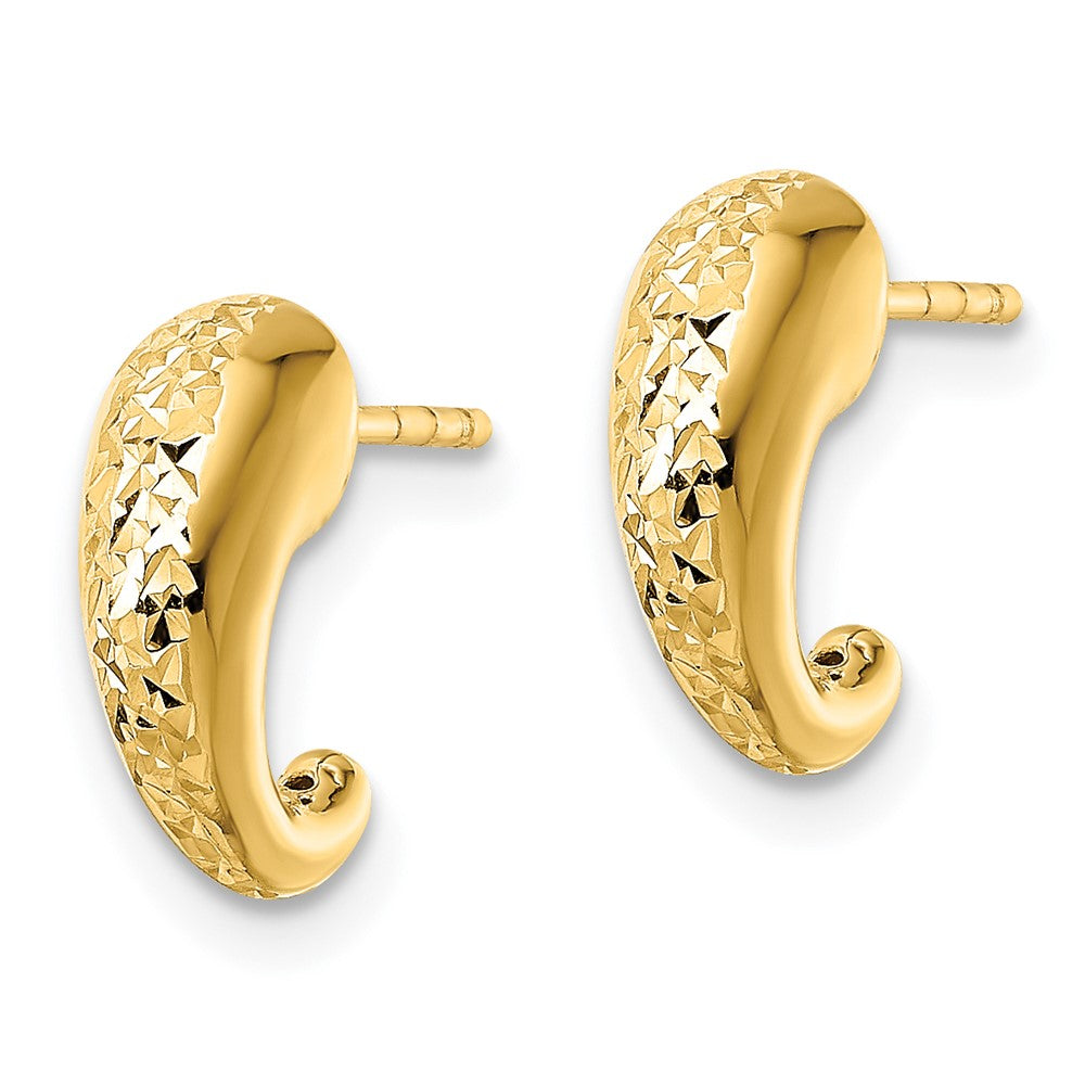 14K Gelbgold Poliert Diamantiert Hohl J-hoop Ohrstecker