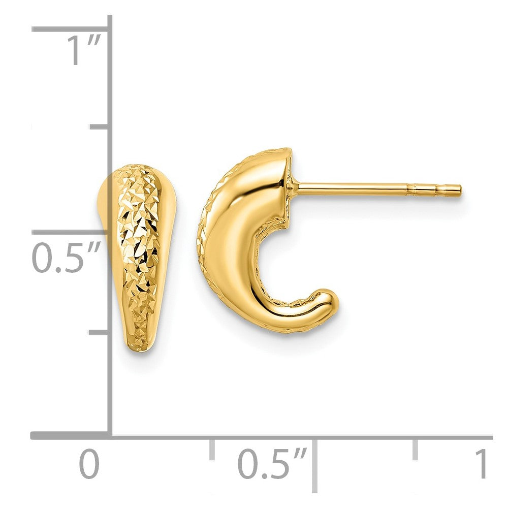 14K Gelbgold Poliert Diamantiert Hohl J-hoop Ohrstecker