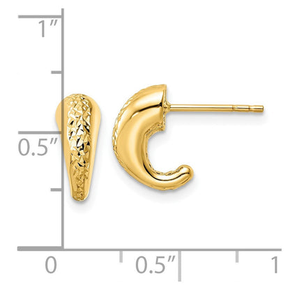 14K Gelbgold Poliert Diamantiert Hohl J-hoop Ohrstecker