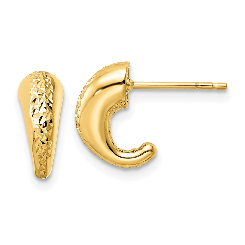 14K Gelbgold Poliert Diamantiert Hohl J-hoop Ohrstecker