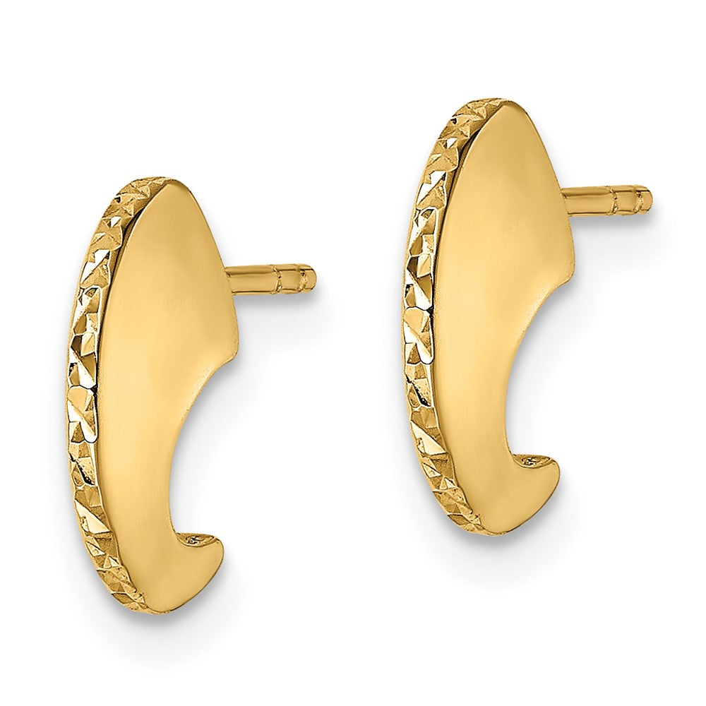 14K Gelbgold Poliert Diamantiert Messer Kante J-hoop Ohrstecker