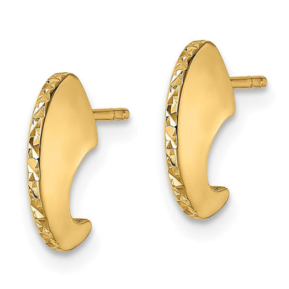 14K Gelbgold Poliert Diamantiert Messer Kante J-hoop Ohrstecker