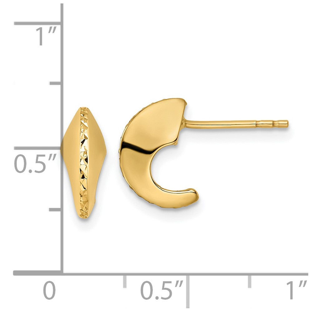 14K Gelbgold Poliert Diamantiert Messer Kante J-hoop Ohrstecker