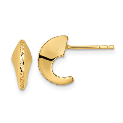 14K Gelbgold Poliert Diamantiert Messer Kante J-hoop Ohrstecker