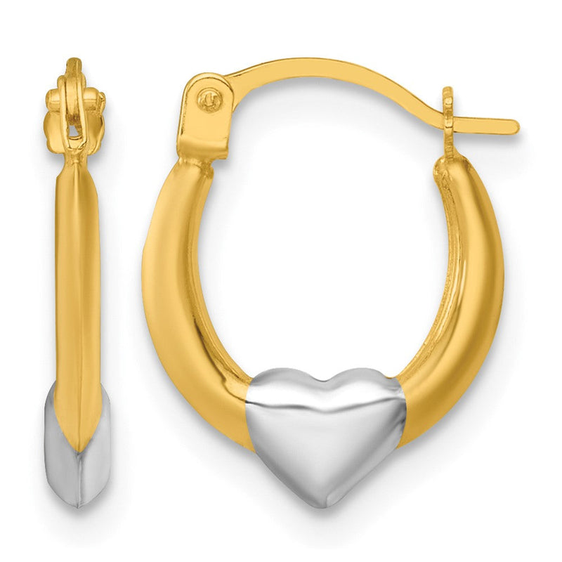 14K Gelb & Rhodium mit Weiß Rhodium Poliert Herz Creolen