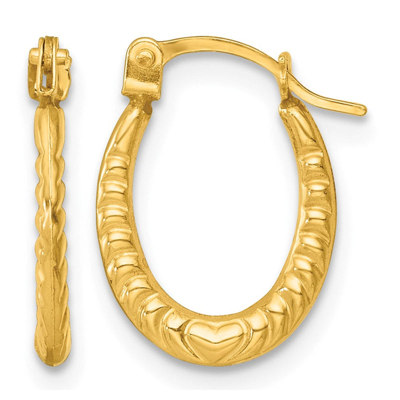 14K Gelbgold Poliert Herz Oval Creolen