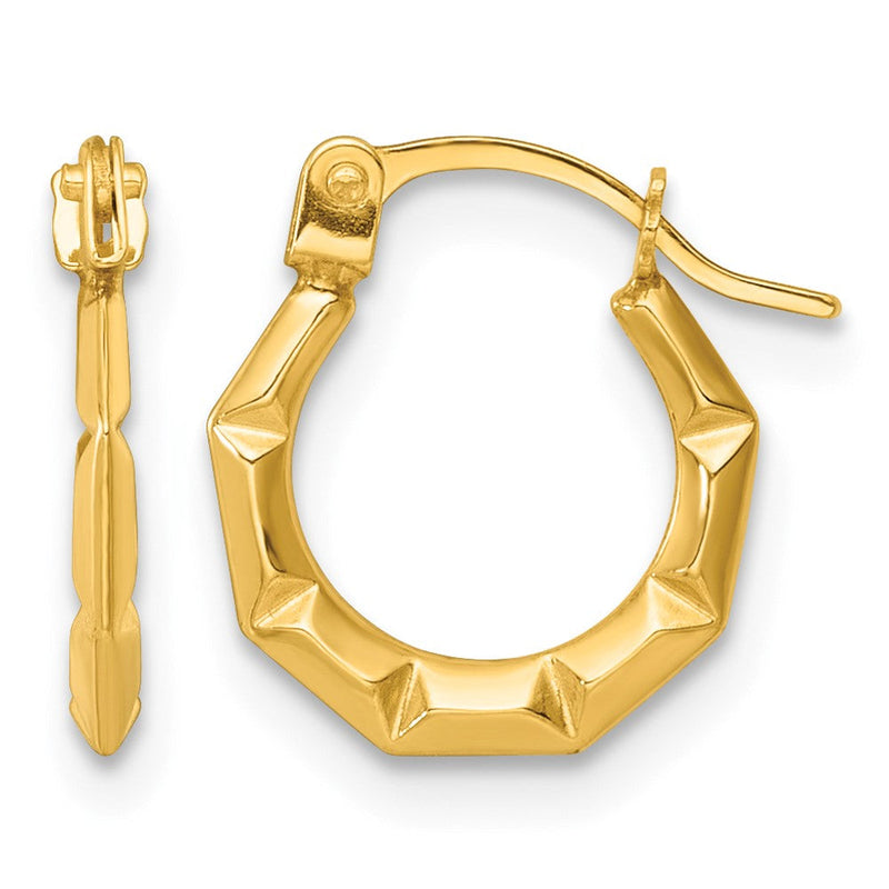 14K Gelbgold Poliert und Gerillt Creolen