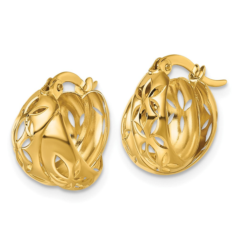 14K Gelbgold Poliert mit Ausgeschnitten Blumen Design Creolen
