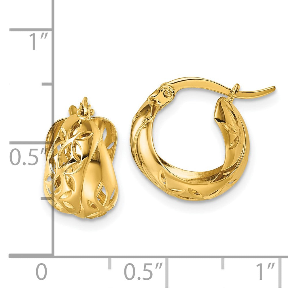 14K Gelbgold Poliert mit Ausgeschnitten Blumen Design Creolen