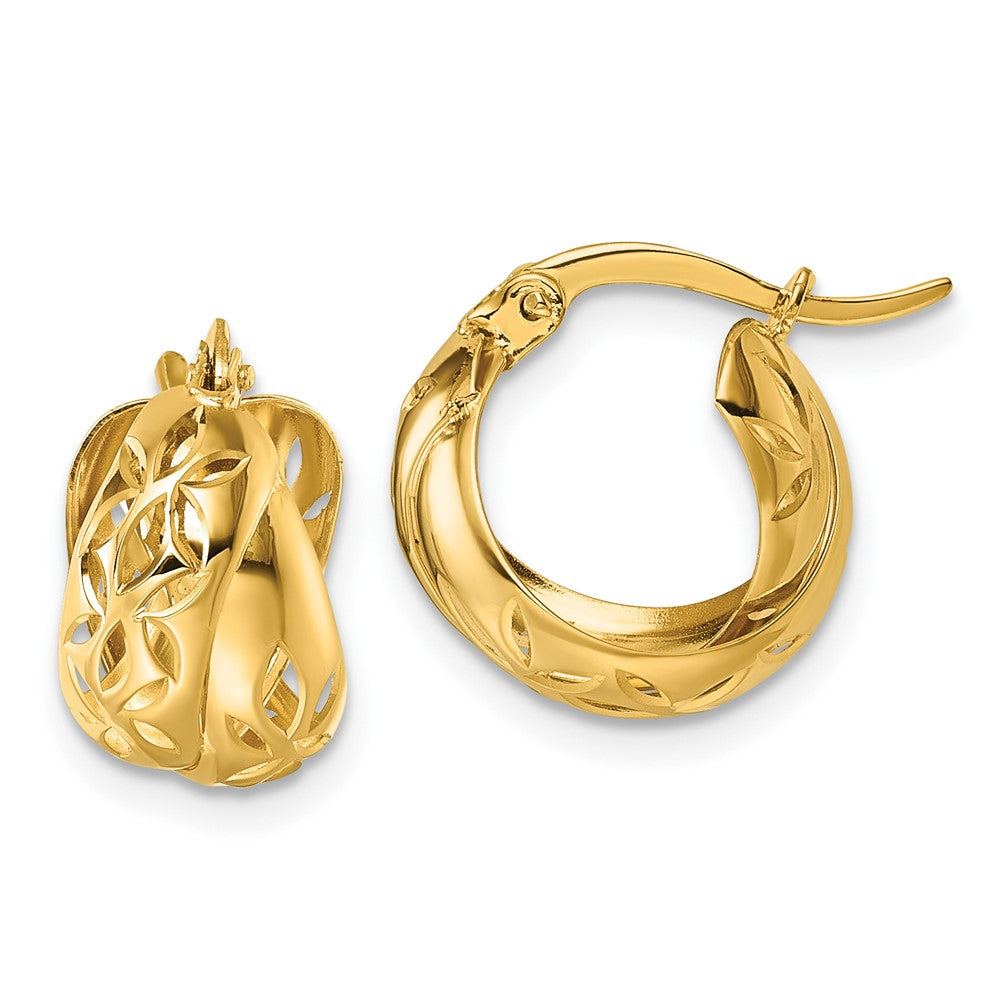 14K Gelbgold Poliert mit Ausgeschnitten Blumen Design Creolen