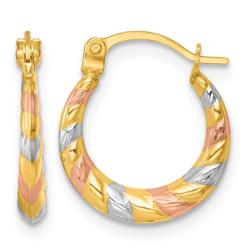 14K Gelb & Rhodium mit Rhodium und Roségold -plating Diamant-cut Poliert Creolen