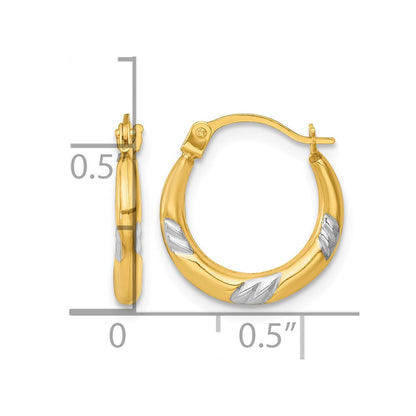 14K Gelb & Rhodium mit Weiß Rhodium Poliert 2mm Creolen