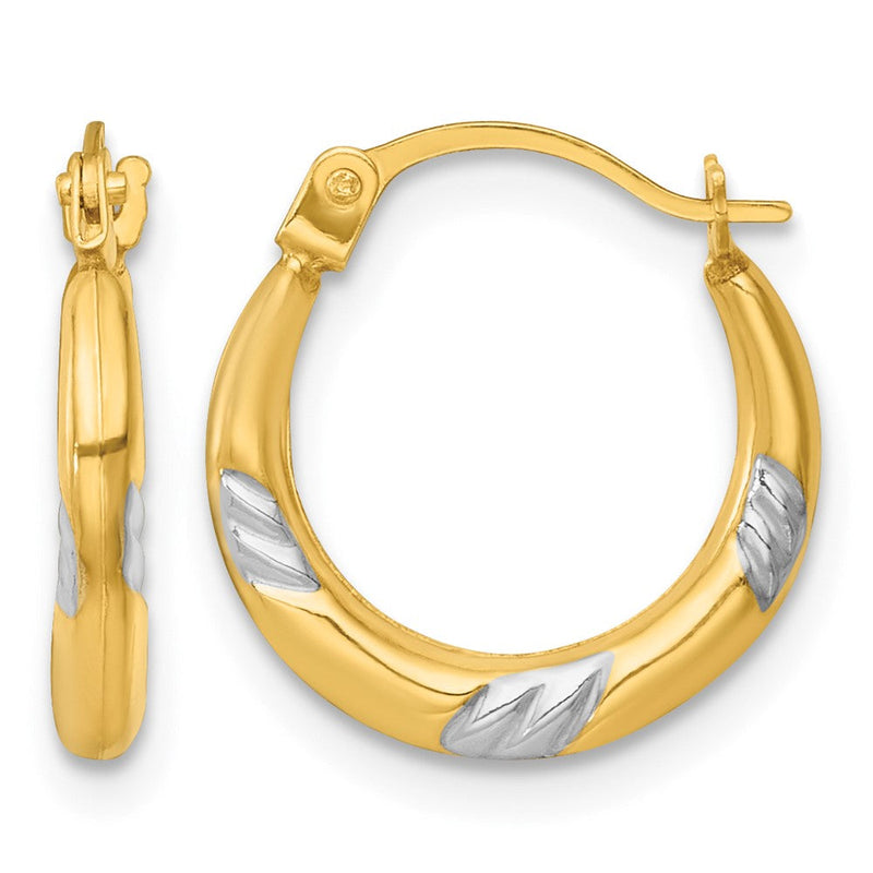 14K Gelb & Rhodium mit Weiß Rhodium Poliert 2mm Creolen
