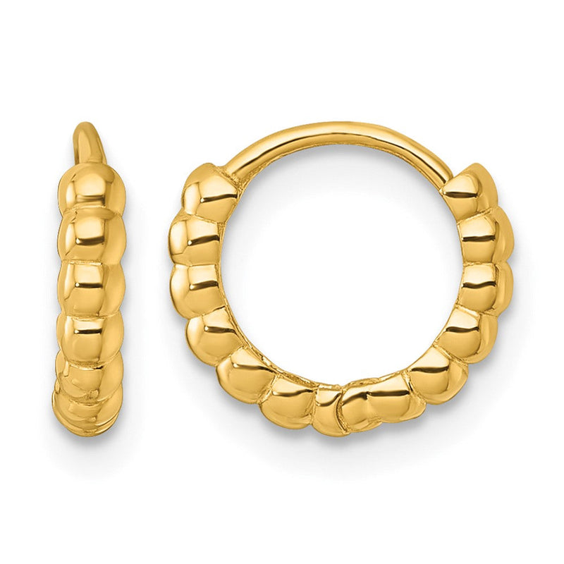 14K Gelbgold Poliert 2.25mm Gekugelt Klappbar Huggie Creolen