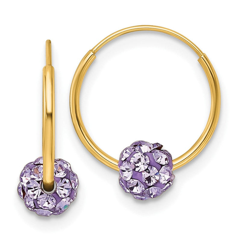 14K Gelbgold Poliert Lavender Kristall und Resin Endlos Creolen