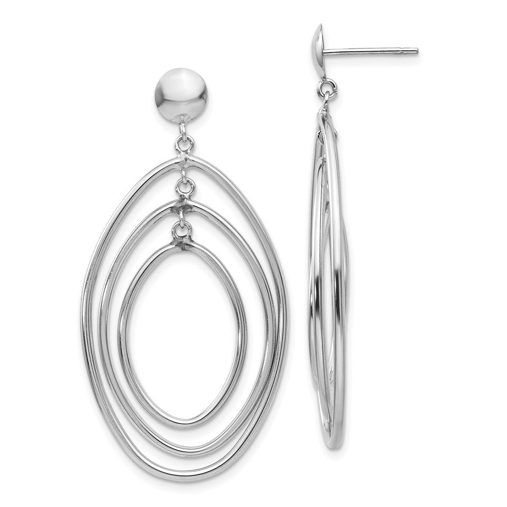 14K Weißgold Oval Kreis Hängend Ohrstecker