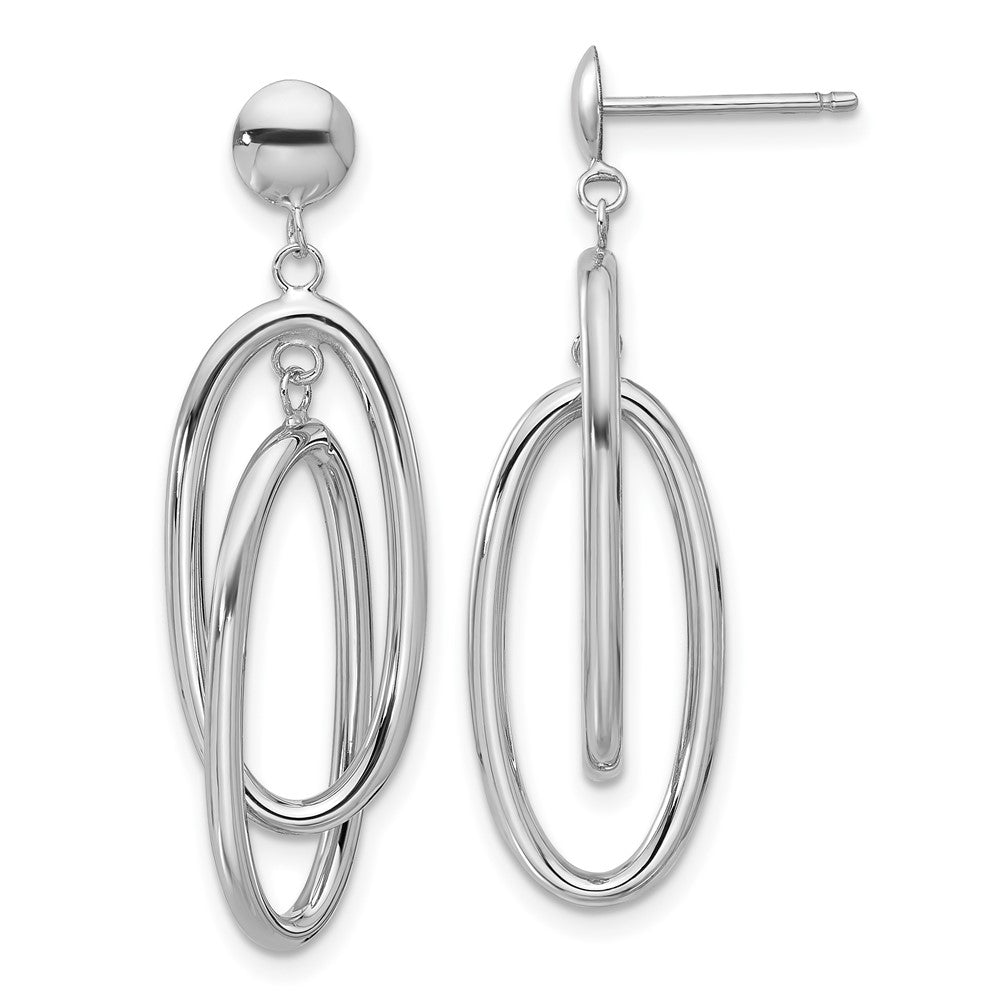 14K Weißgold Doppelt Oval Hängend Ohrstecker
