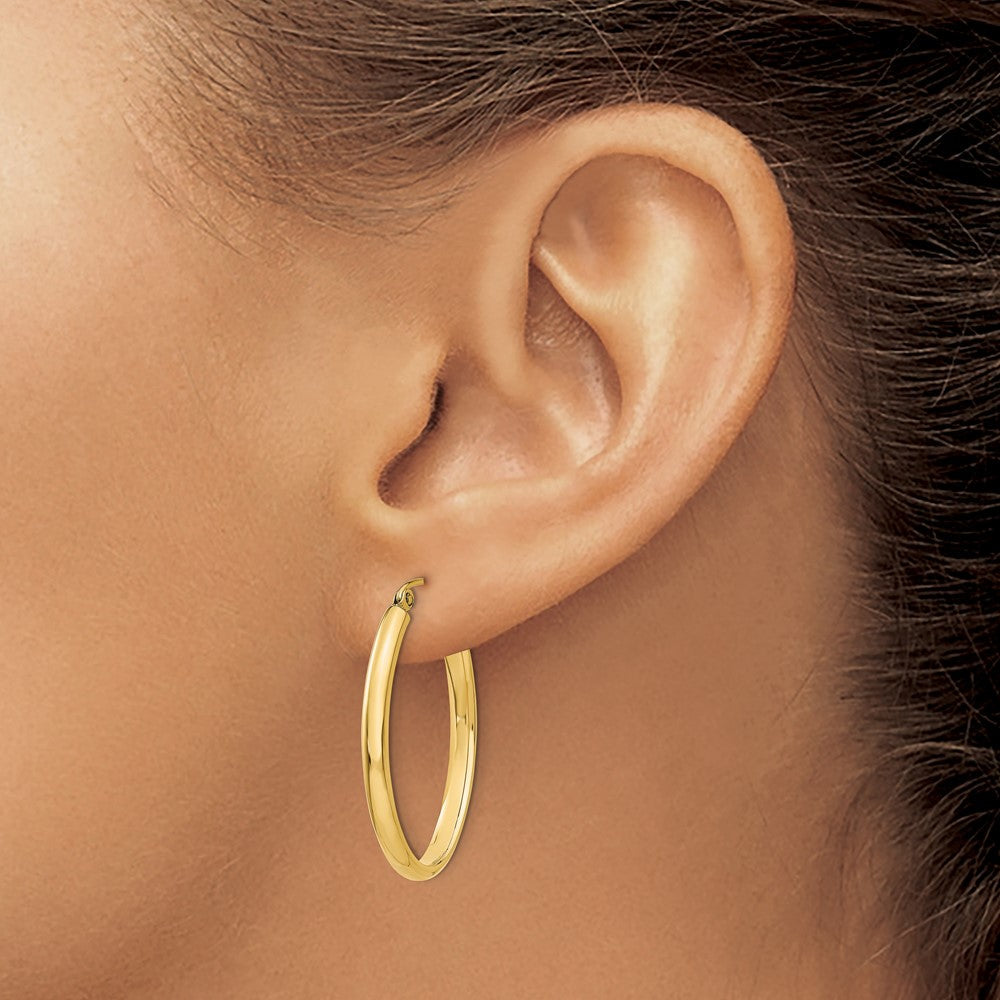 14K Gelbgold 3mm Oval Creolen