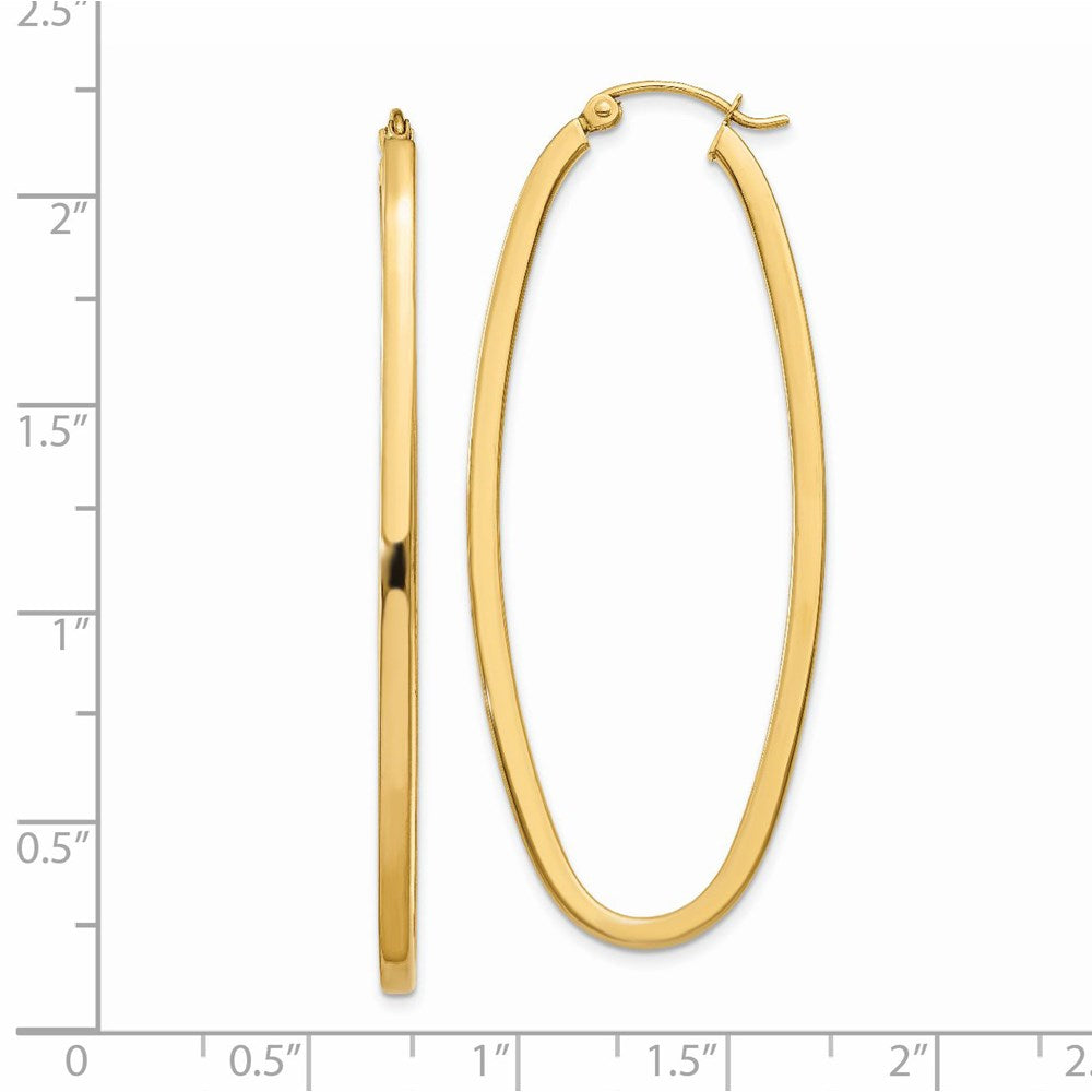 14K Gelbgold 2mm Groß Oval Creolen