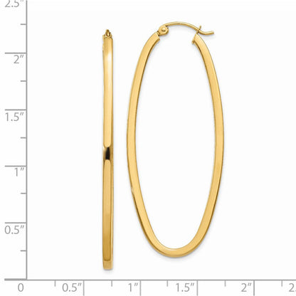 14K Gelbgold 2mm Groß Oval Creolen