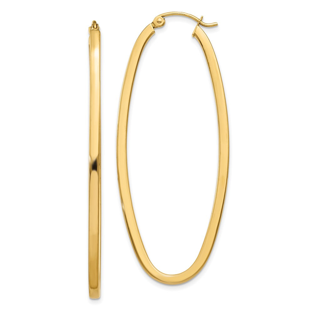 14K Gelbgold 2mm Groß Oval Creolen