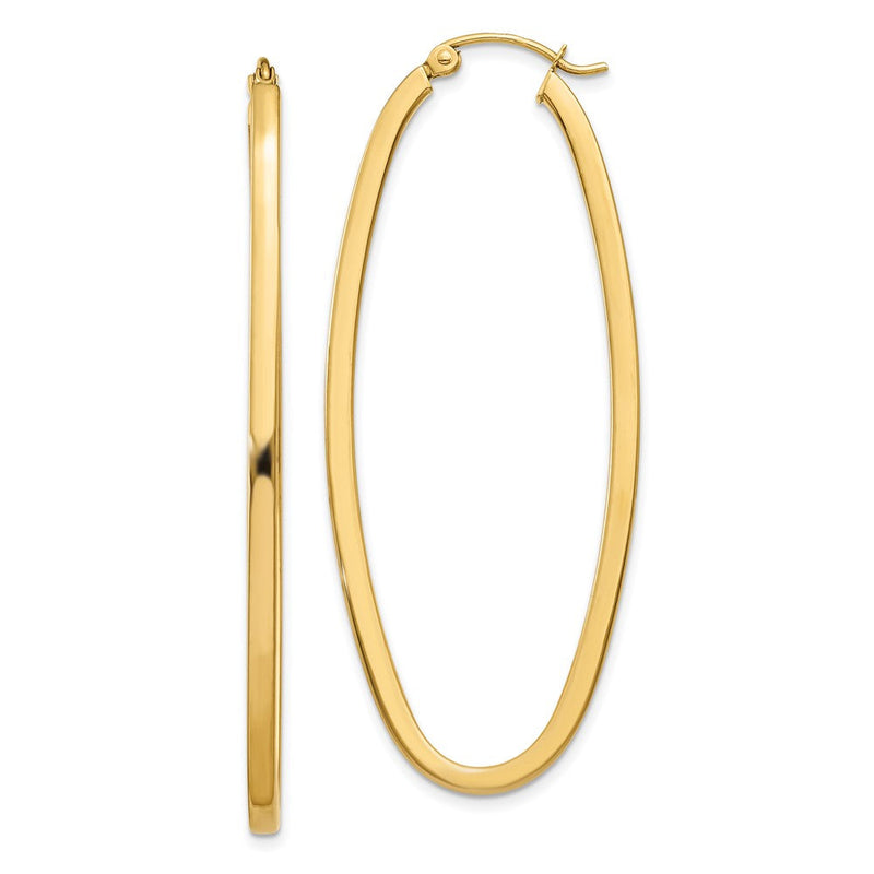 14K Gelbgold 2mm Groß Oval Creolen