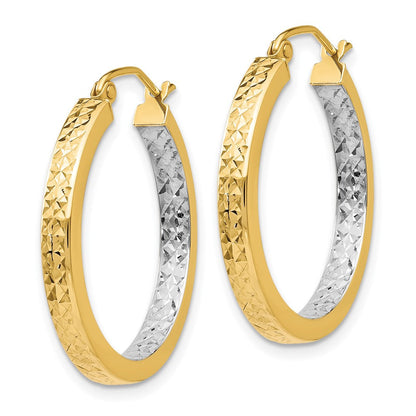 14K Gelb & Rhodium Weiß Licht Quadratisch Diamantiert Creolen