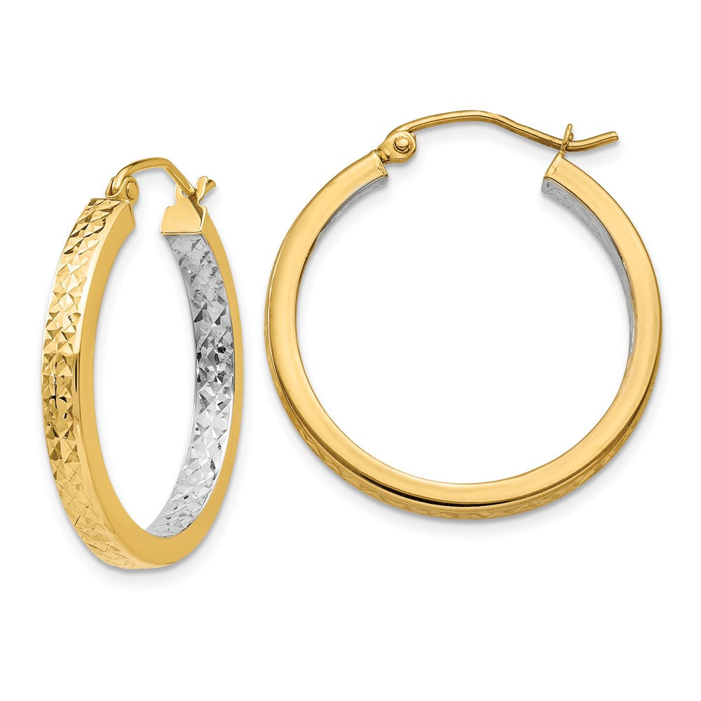 14K Gelb & Rhodium Weiß Licht Quadratisch Diamantiert Creolen