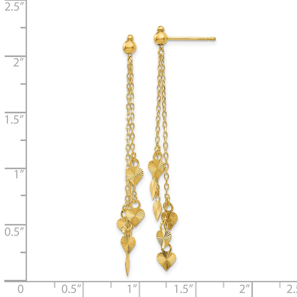 14K Gelbgold Diamantiert Herz Stecker Ohrhänger