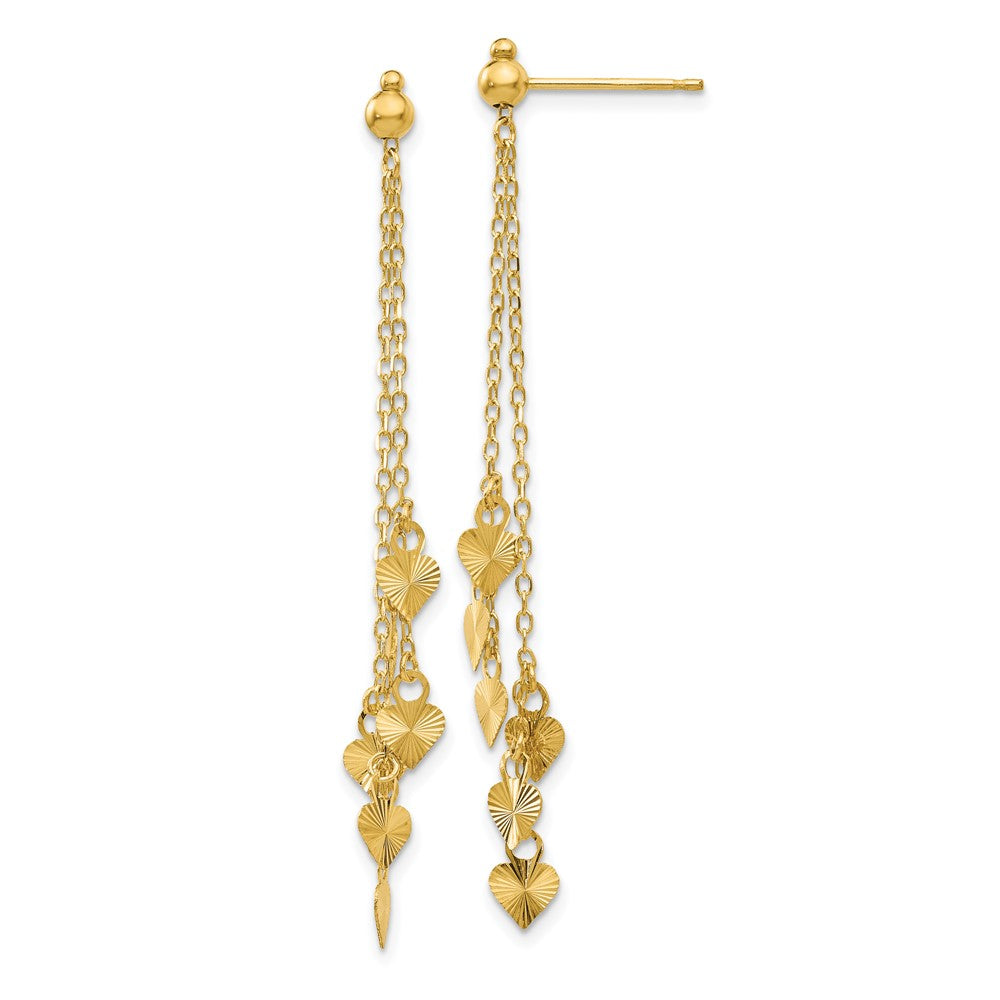 14K Gelbgold Diamantiert Herz Stecker Ohrhänger