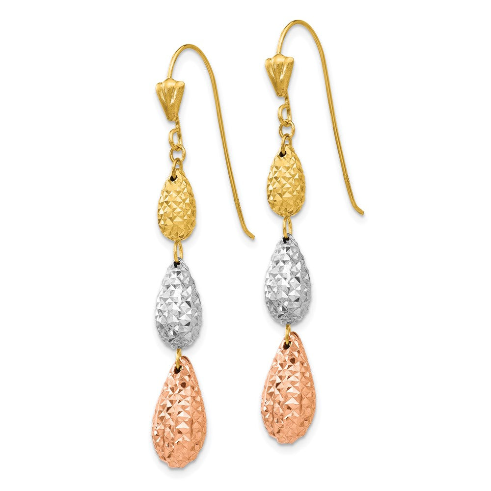 14K Tricolor Puff Diamantiert Tropfen Ohrhänger