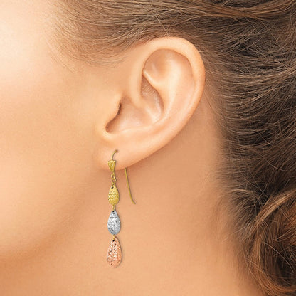 14K Tricolor Puff Diamantiert Tropfen Ohrhänger