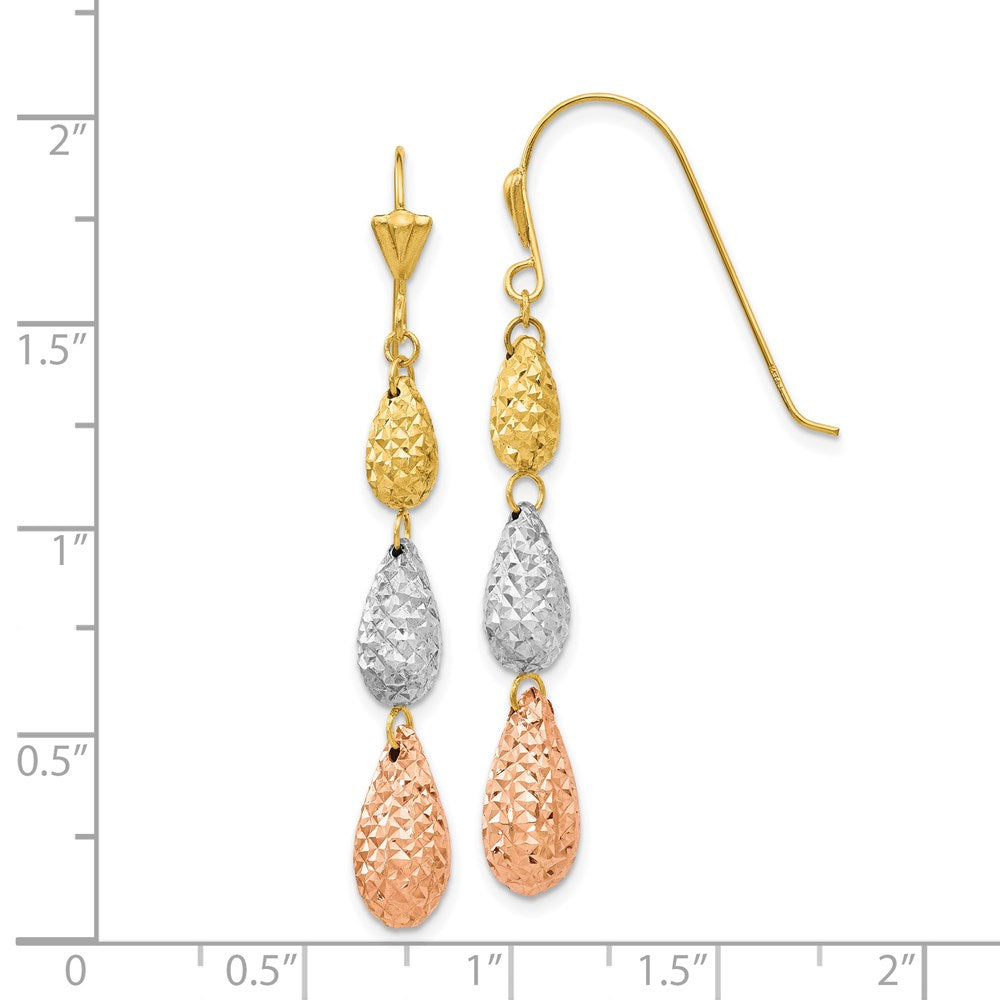 14K Tricolor Puff Diamantiert Tropfen Ohrhänger