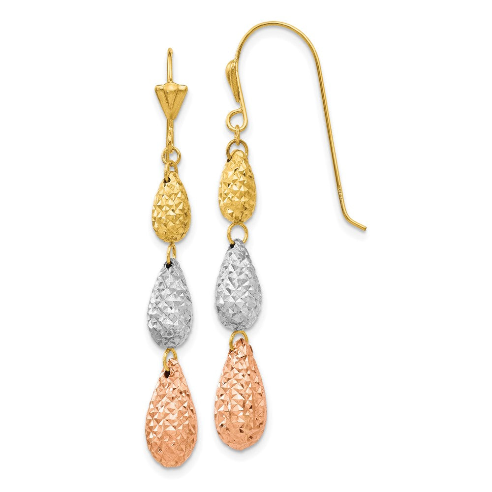 14K Tricolor Puff Diamantiert Tropfen Ohrhänger