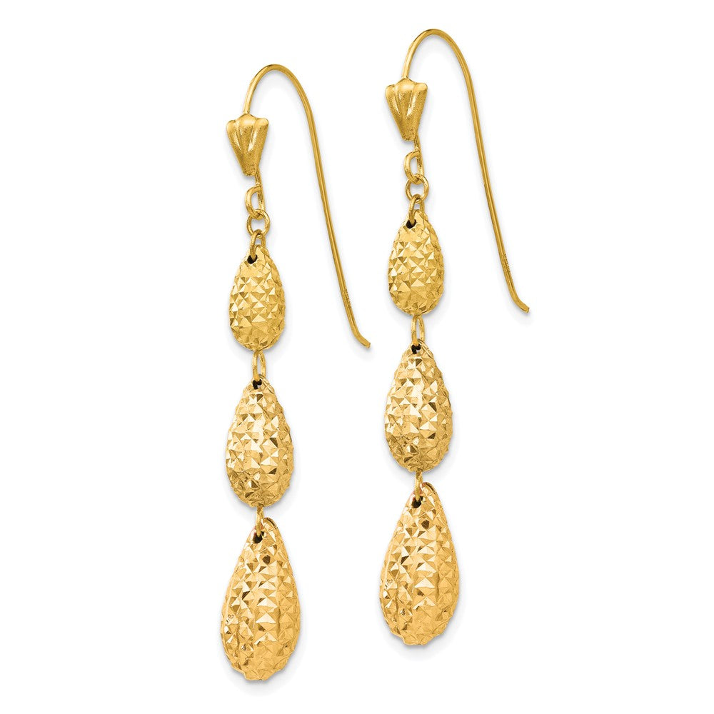 14K Gelbgold Puff Diamantiert Tropfen Ohrhänger