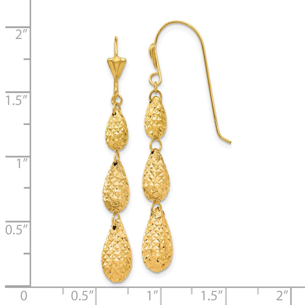 14K Gelbgold Puff Diamantiert Tropfen Ohrhänger