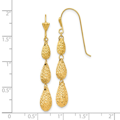 14K Gelbgold Puff Diamantiert Tropfen Ohrhänger