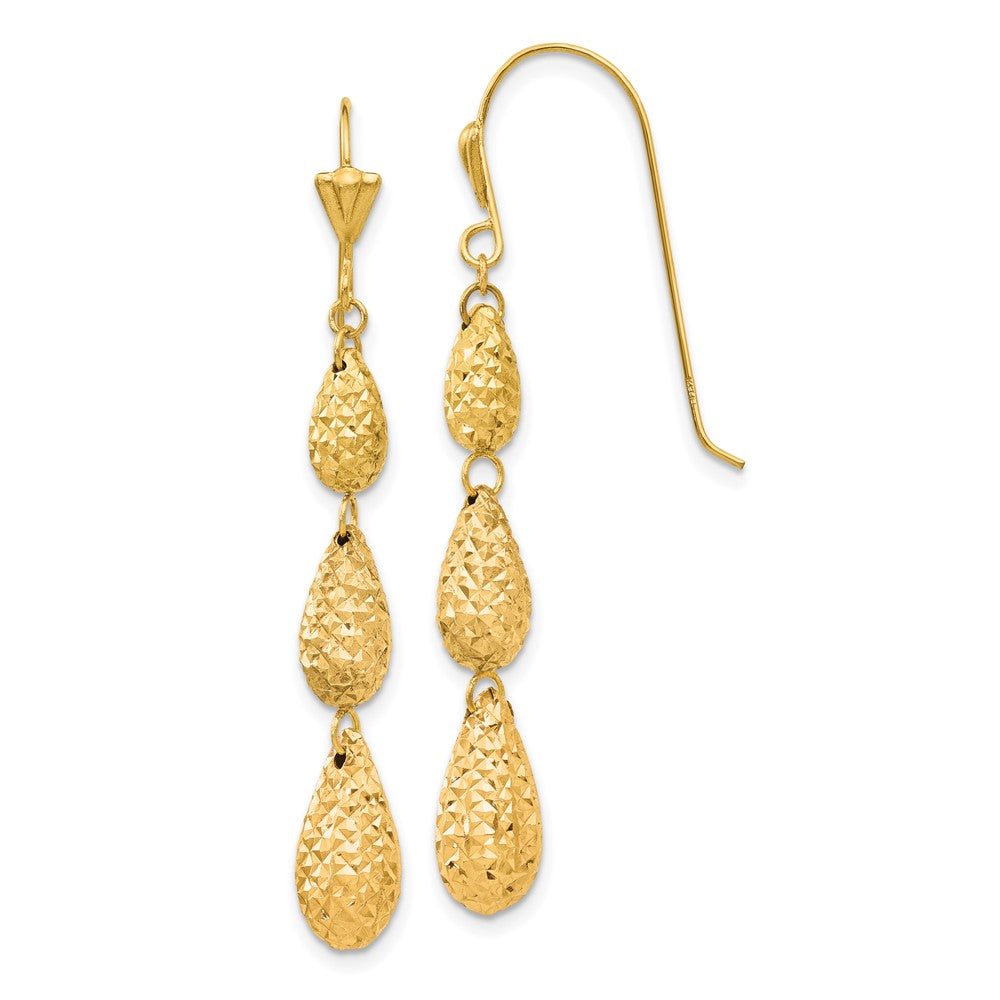14K Gelbgold Puff Diamantiert Tropfen Ohrhänger